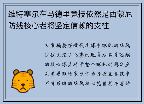 维特塞尔在马德里竞技依然是西蒙尼防线核心老将坚定信赖的支柱
